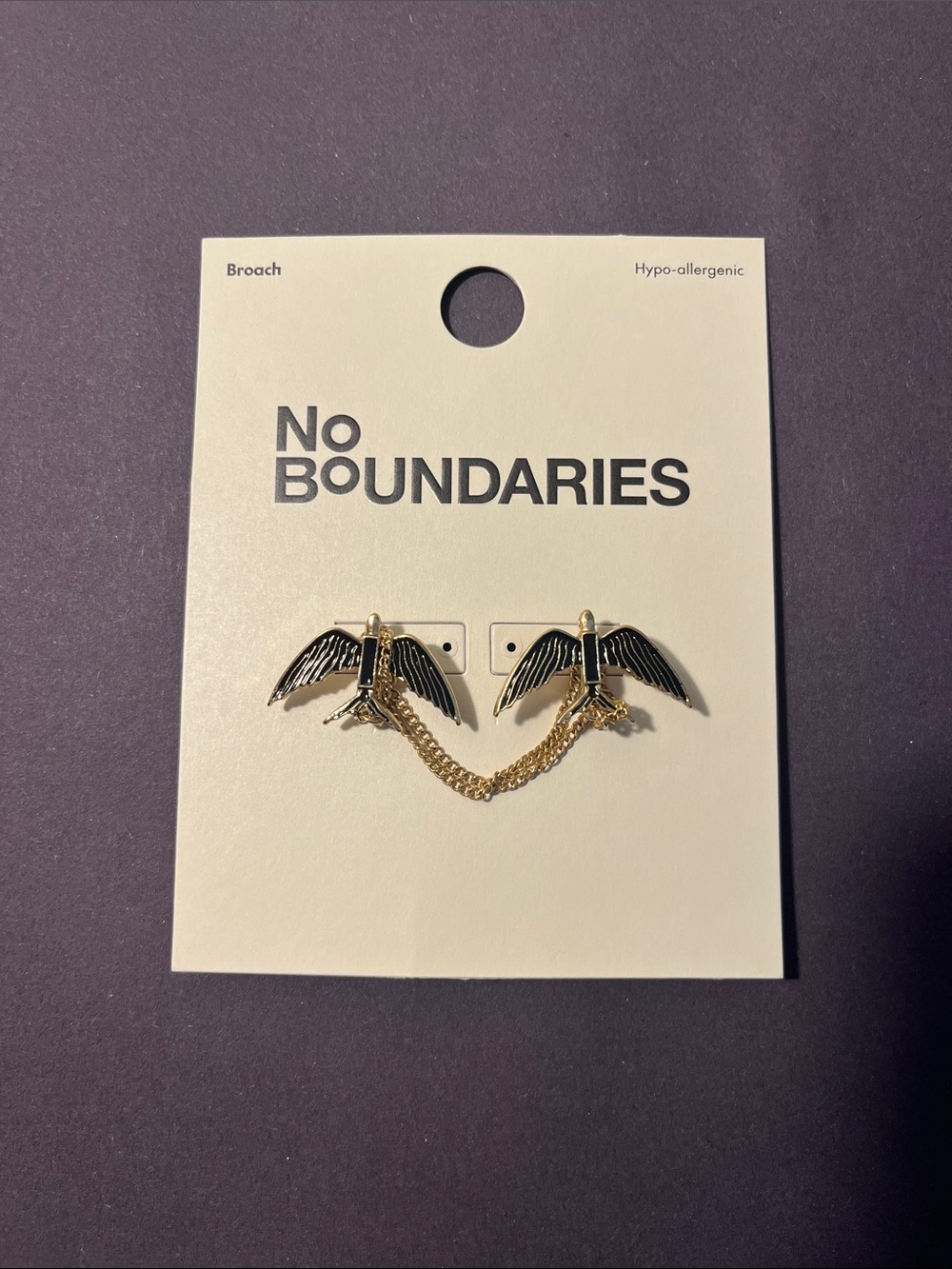No Boundaries Black & Gold Winged Chain Brooch